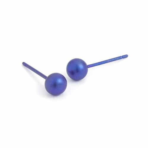 Titanium Dark Blue 5mm Bead Stud Earrings