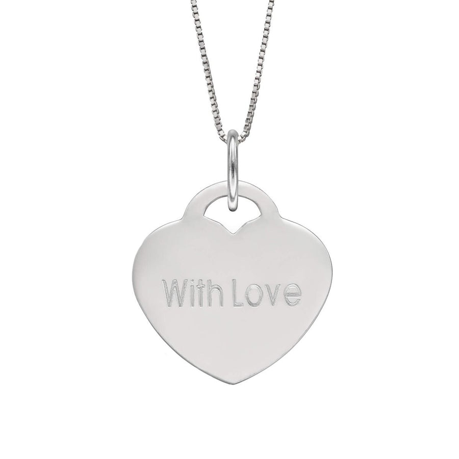 Sterling Silver Engravable Flat Heart Pendant & Chain