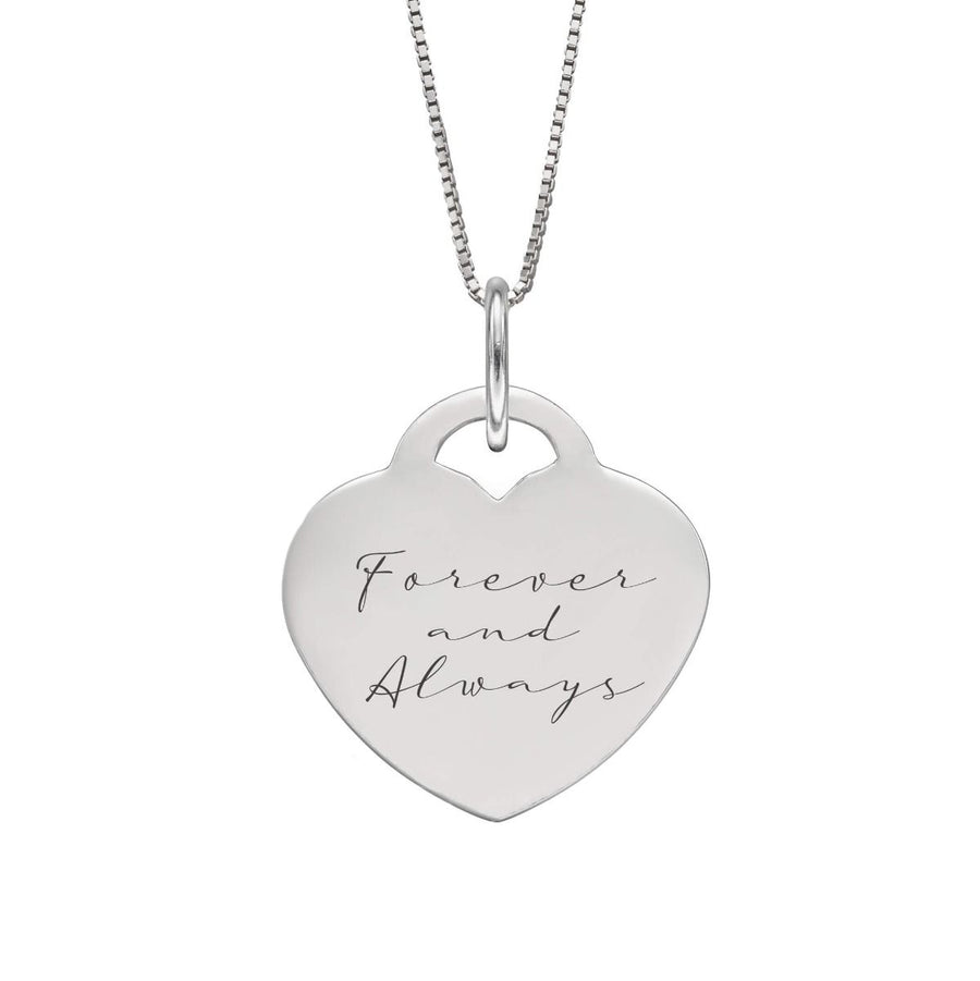 Sterling Silver Engravable Flat Heart Pendant & Chain