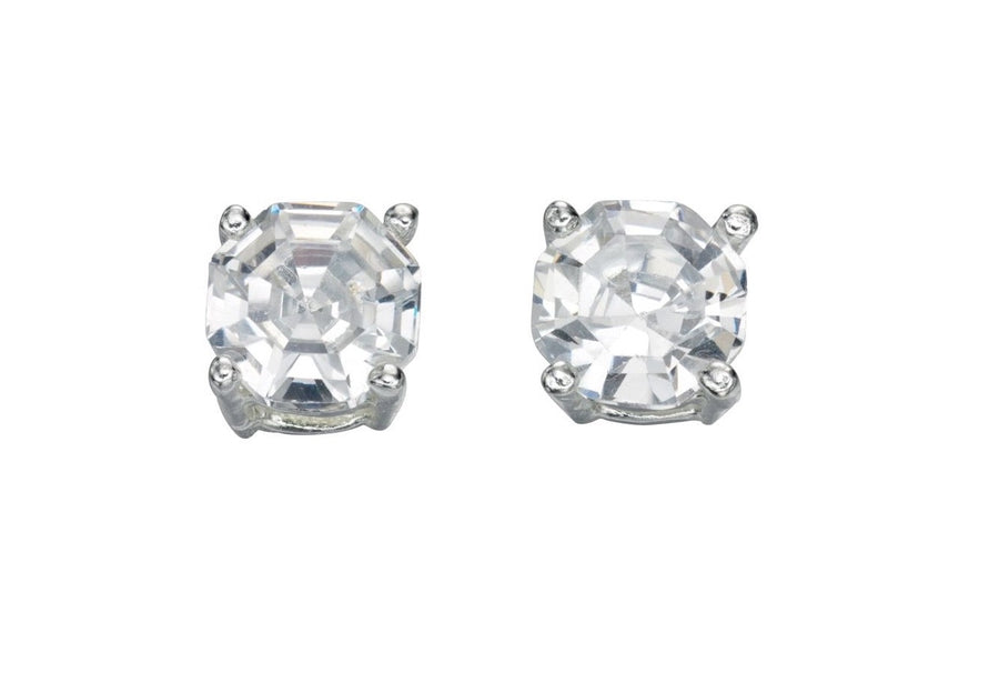 Sterling Silver Faceted CZ Stud Earrings