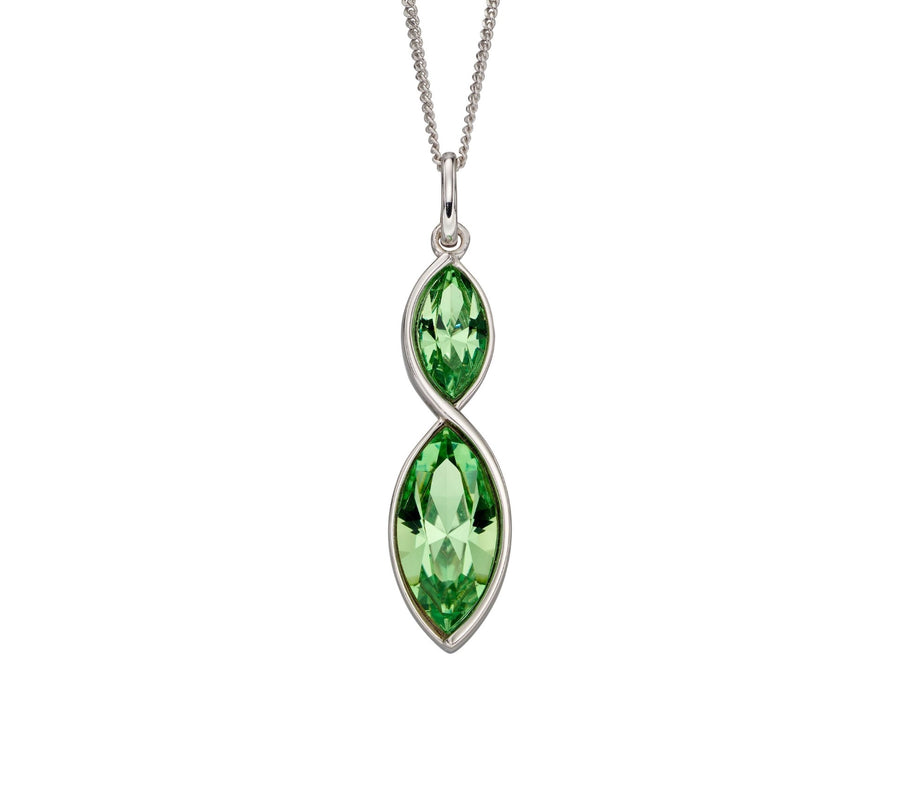 Fiorelli Sterling Silver Double Green Crystal Pendant & Chain