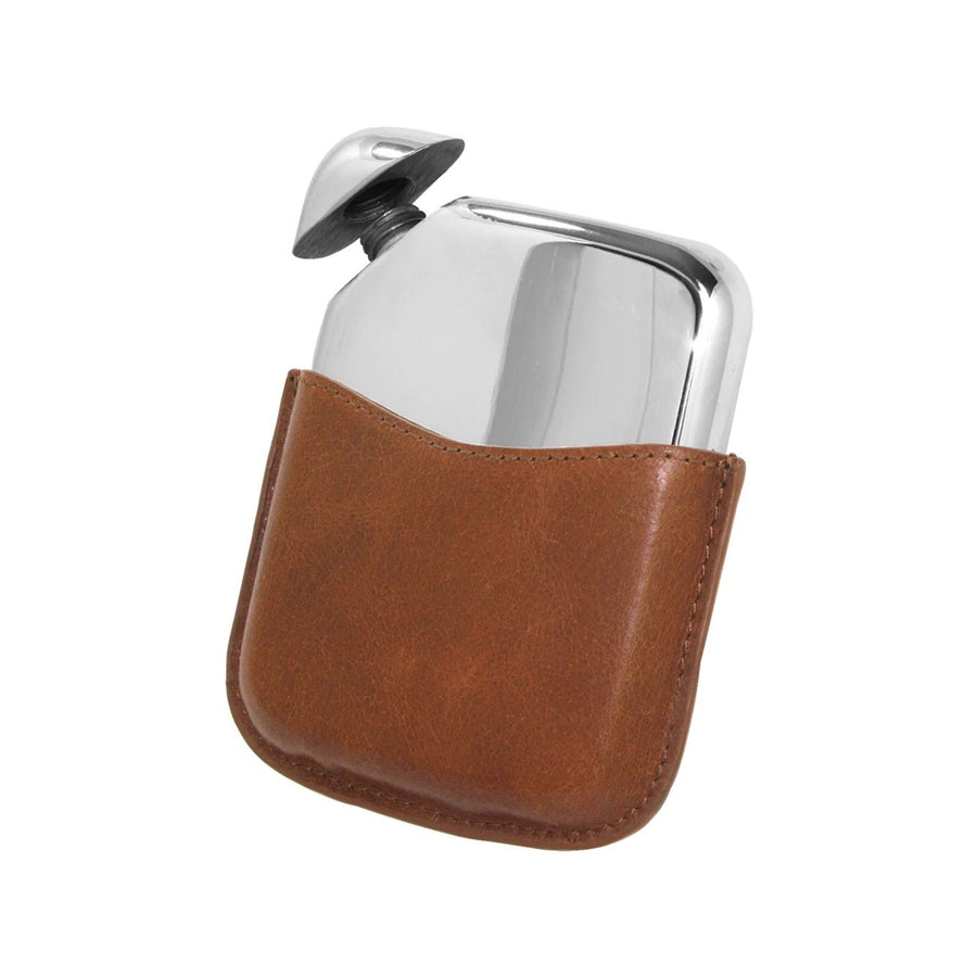 English Pewter Company Novus Flask With Leather Pouch