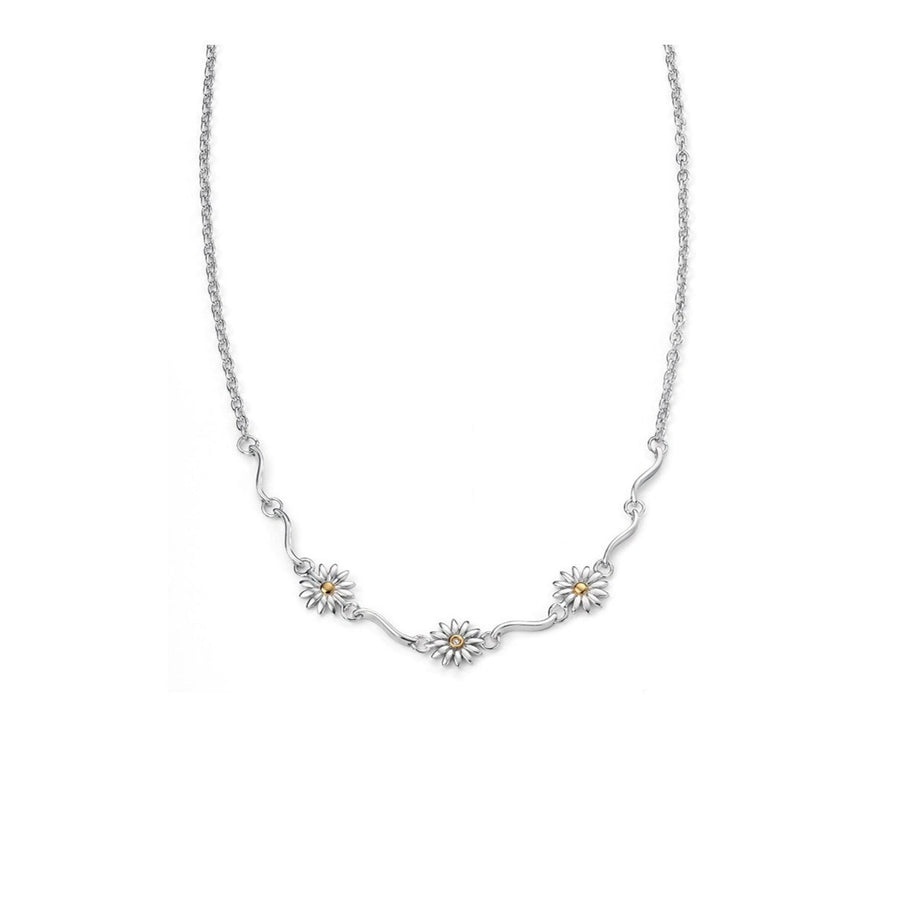 D For Diamond Sterling Silver Triple Daisy Necklace