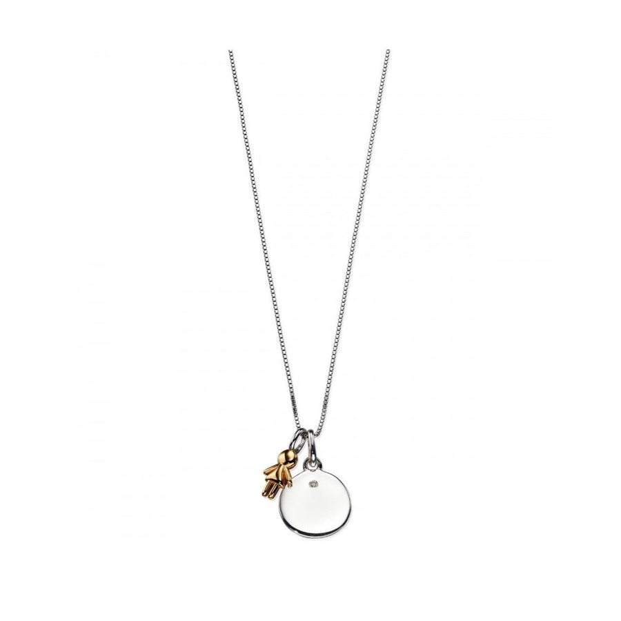 D For Diamond Sterling Silver Disc & Gold Plated Girl Pendant