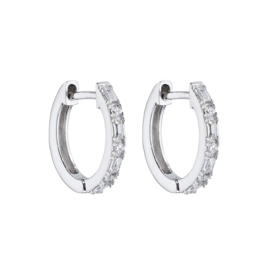 Sterling Silver Mixed-Cut CZ Huggie Earrings