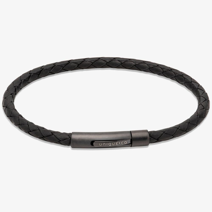 Unique Slim Black Leather Woven Bracelet