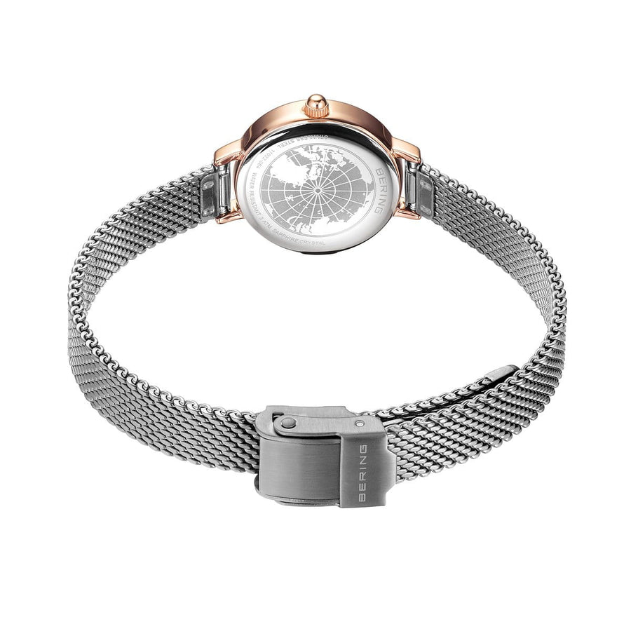 Bering Classic Stainless Steel & Rose Gold Ladies Mesh Watch