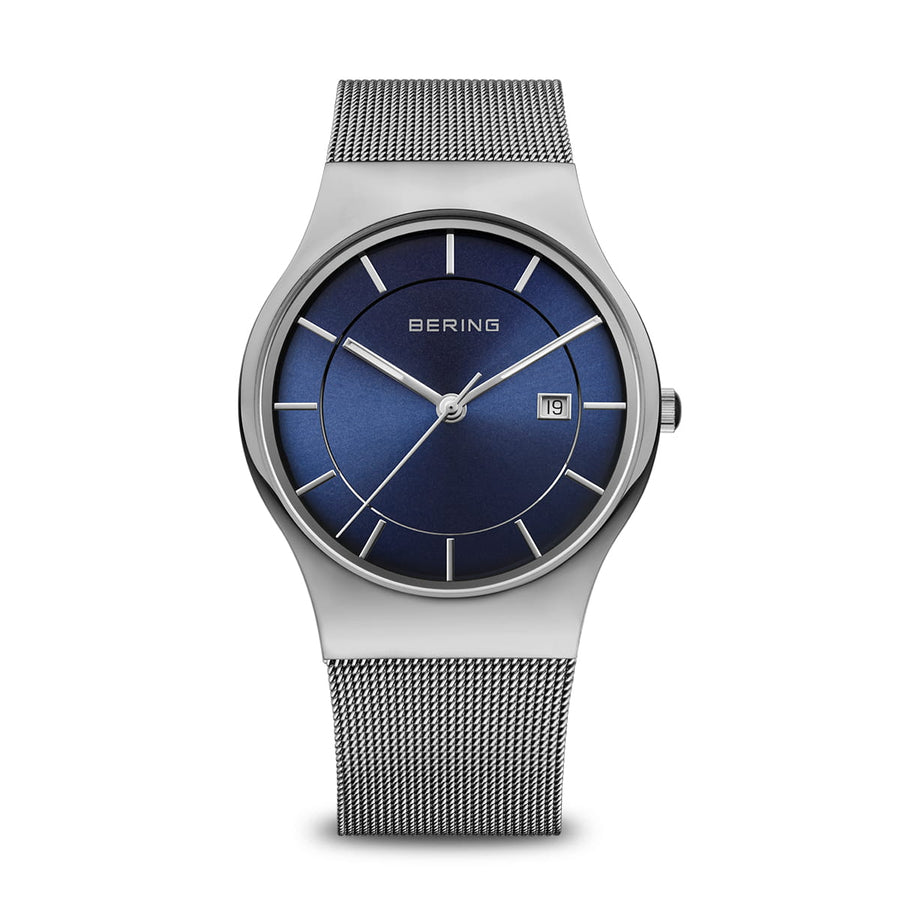 Bering Classic Stainless Steel Gents Watch with Blue Dial