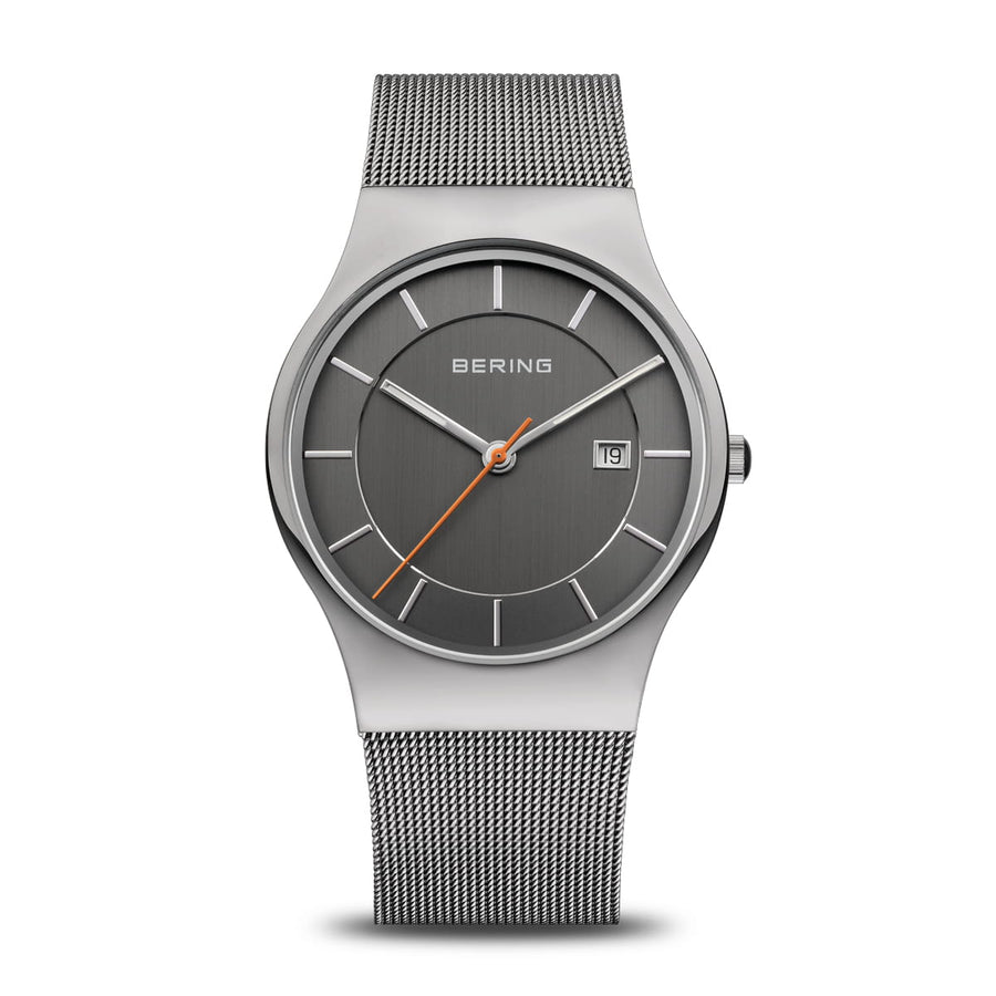 Bering Classic Grey Stainless Steel Mesh Gents Watch with Grey Dial
