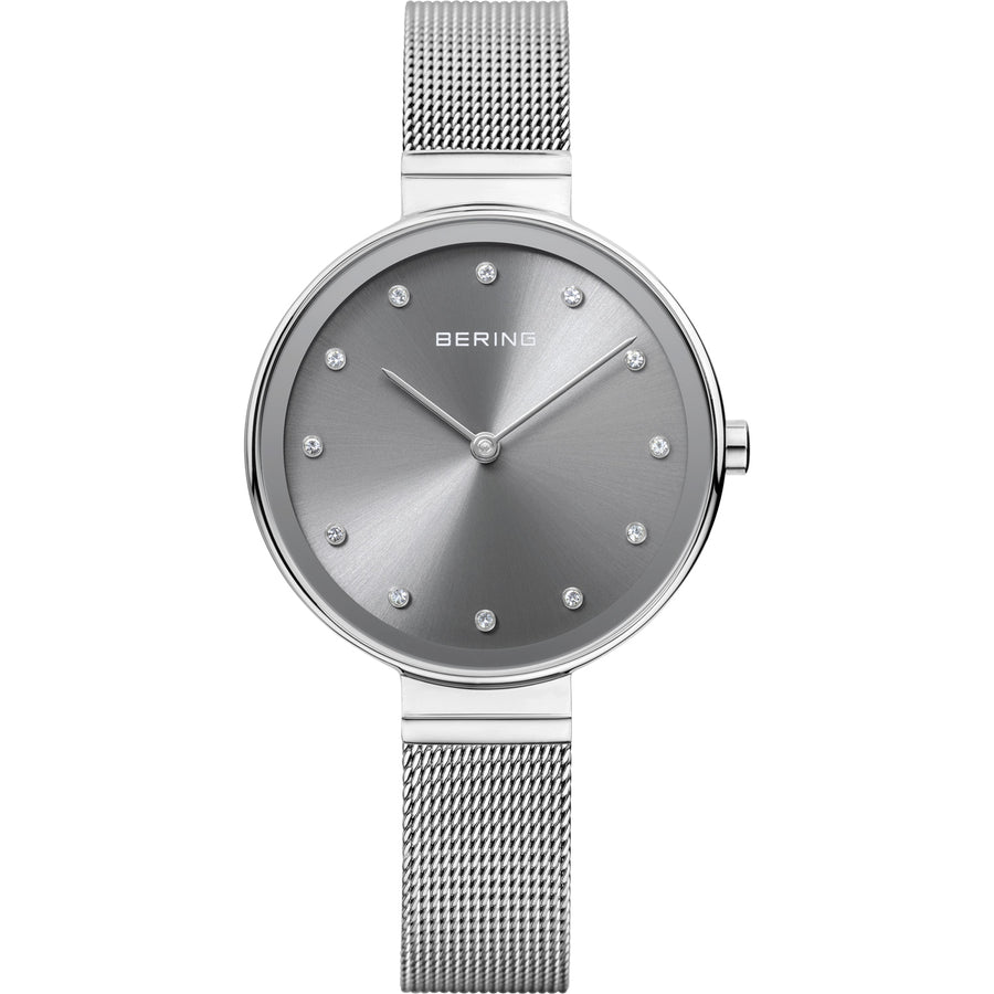 Bering Classic Stainless Steel Mesh Ladies Watch with Grey Dial
