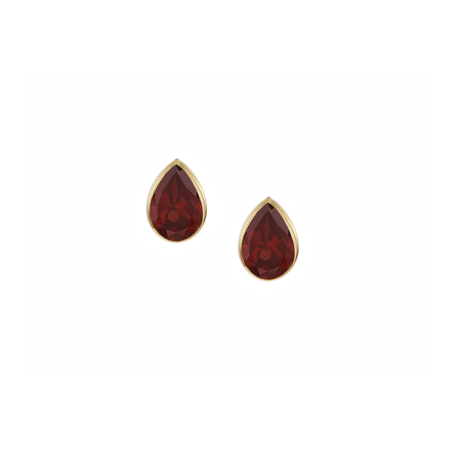 9ct Yellow Gold Pear Shape Garnet Stud Earrings