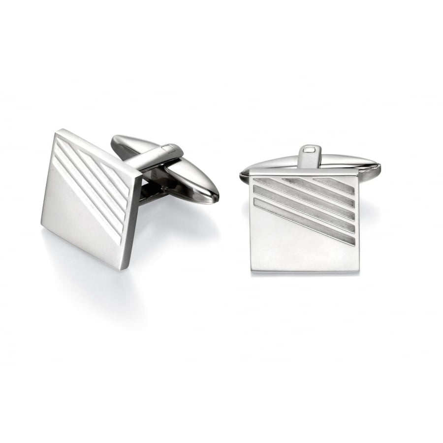 Fred Bennett Steel Cufflinks with Ribbed Lines