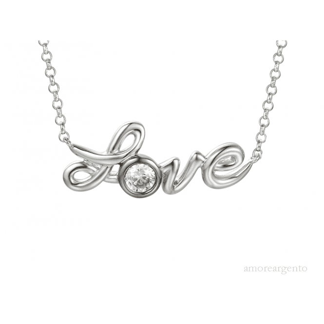 Amore Argento Sterling Silver 'Love' CZ Necklace
