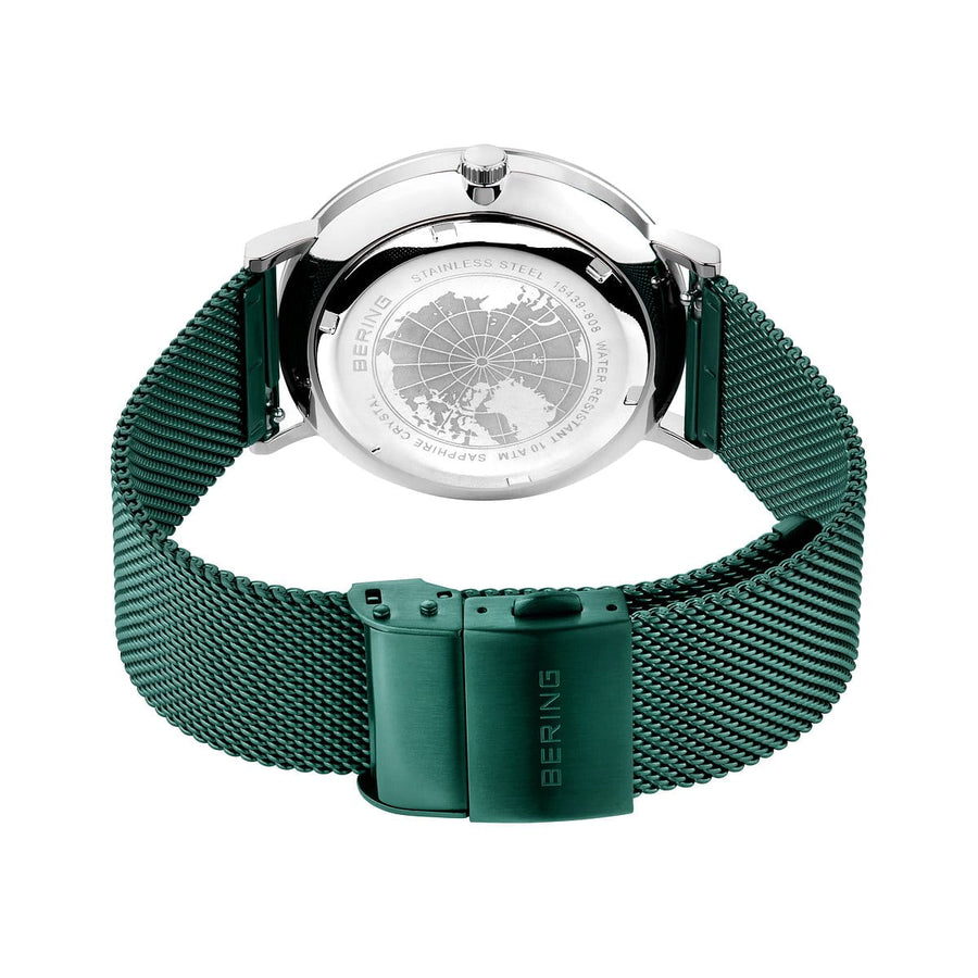 Bering Green Stainless Steel Mesh Solar Watch with Green Dial