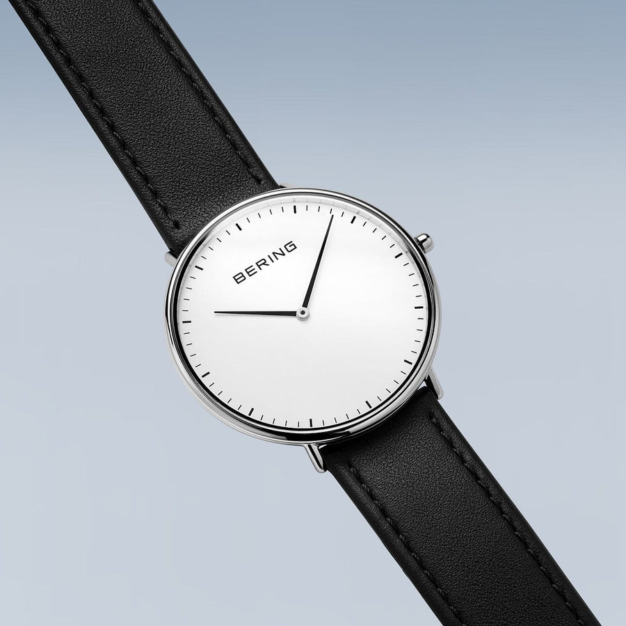 Bering Classic Black Strap Watch with White Dial