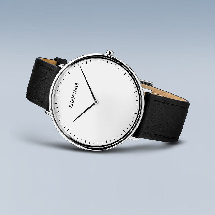 Bering Classic Black Strap Watch with White Dial