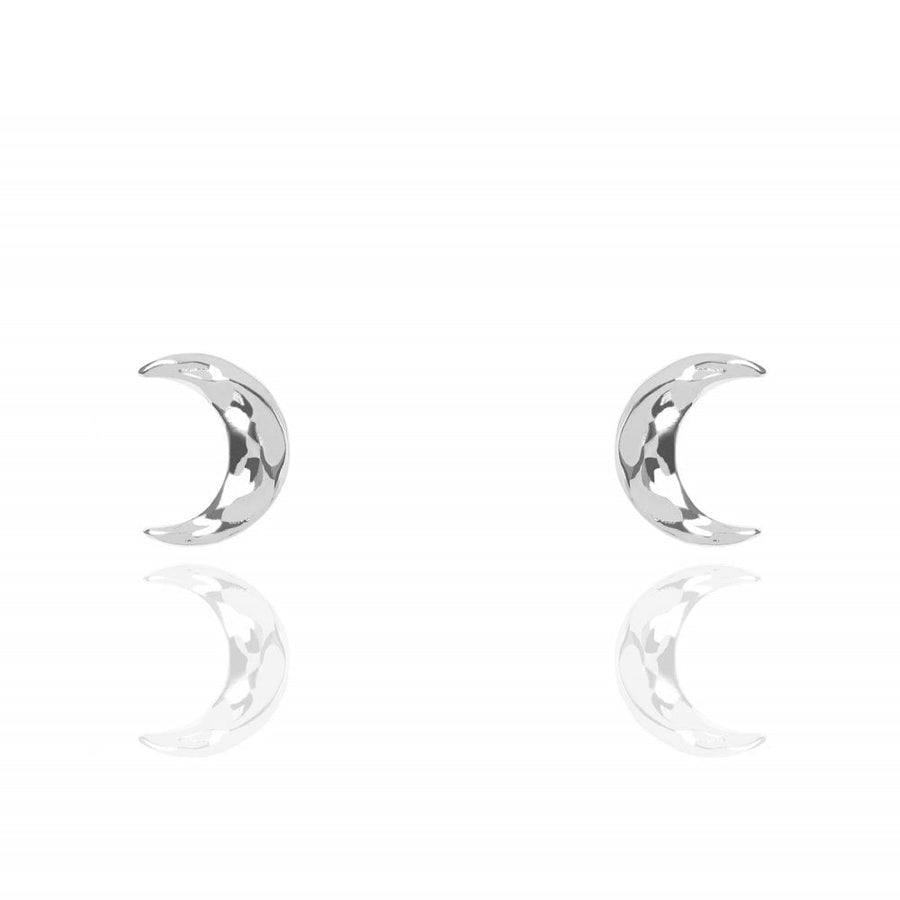 MURU Sterling Silver Textured Crescent Moon Stud Earrings - Female Empowerment