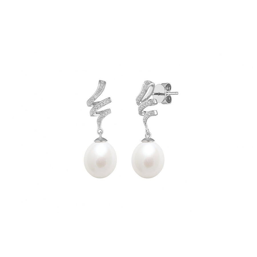 18ct White Gold Diamond & Freshwater Pearl Drop Earrings