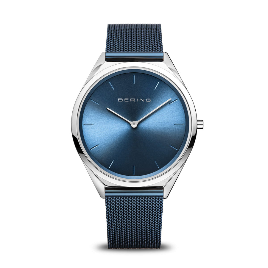 Bering Classic Ultra Slim Stainless Steel Gents Blue Watch
