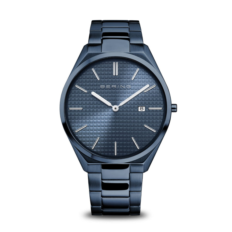 Bering Classic Ultra Slim Blue Brushed Stainless Steel Watch