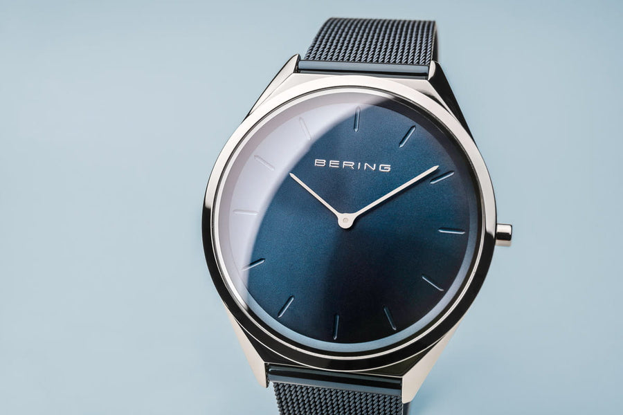 Bering Classic Ultra Slim Stainless Steel Gents Blue Watch