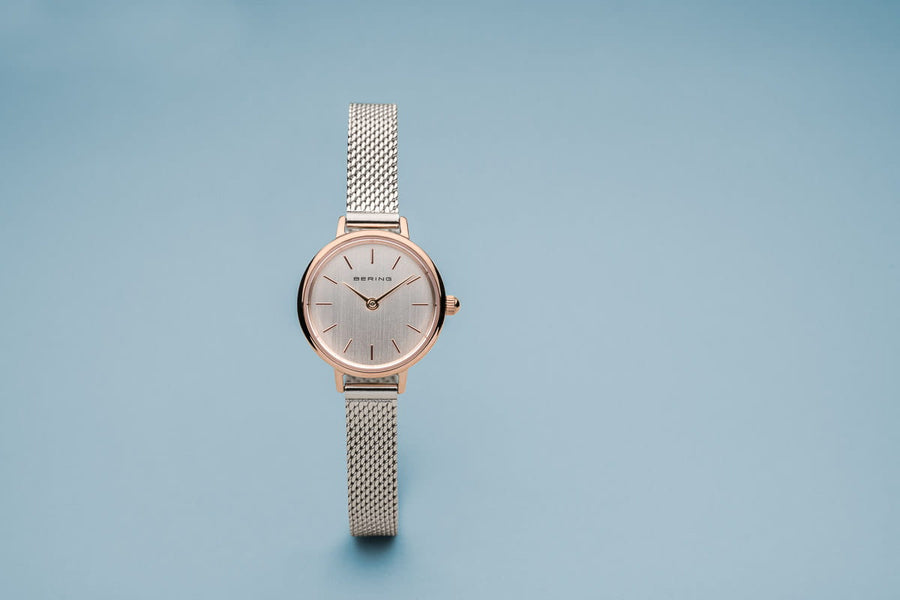 Bering Classic Stainless Steel & Rose Gold Ladies Mesh Watch
