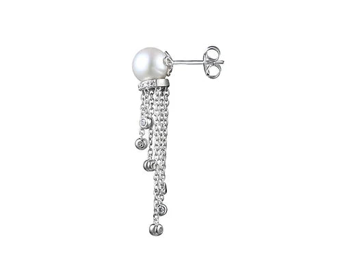 Amore Argento Sterling Silver Tassel Pearl and CZ Drop Earrings