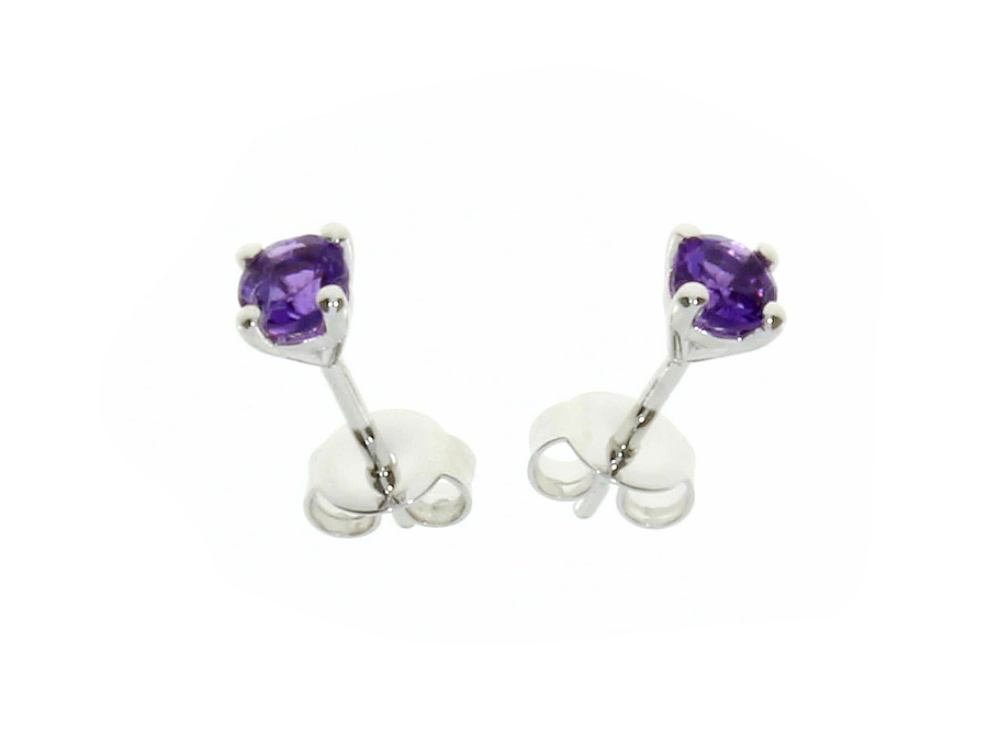 Amore Argento Sterling Silver Round Amethyst Birthstone Stud Earrings