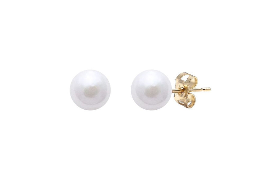 9ct Yellow Gold White Akoya Cultured Pearl Stud Earrings