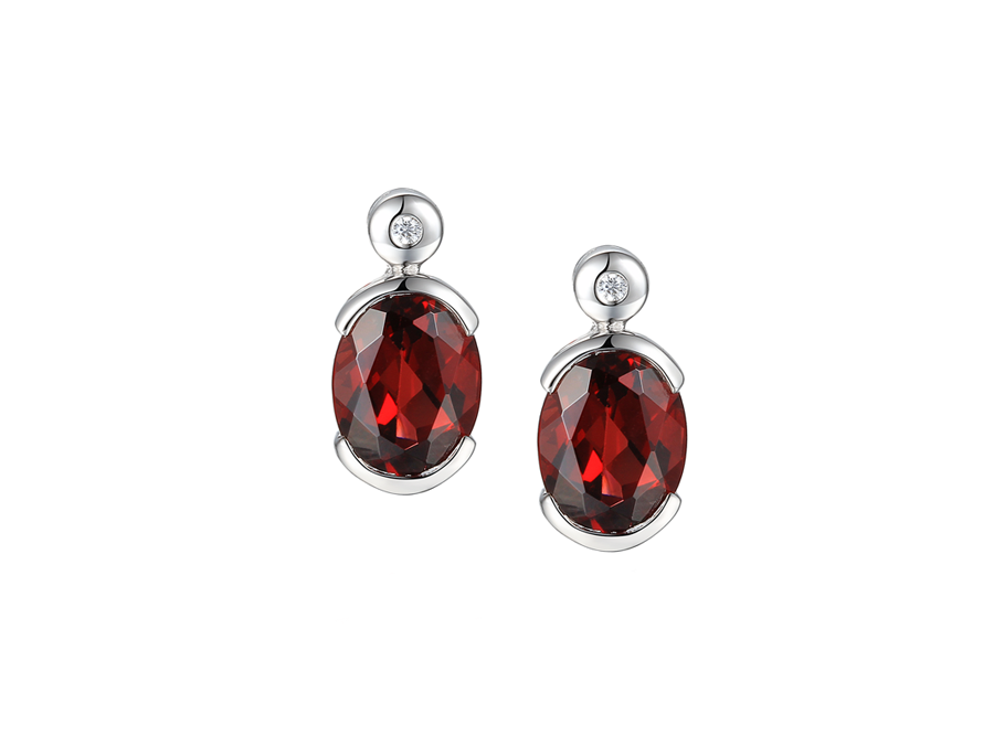 Amore Argento Sterling Silver Garnet and CZ Stud Earrings