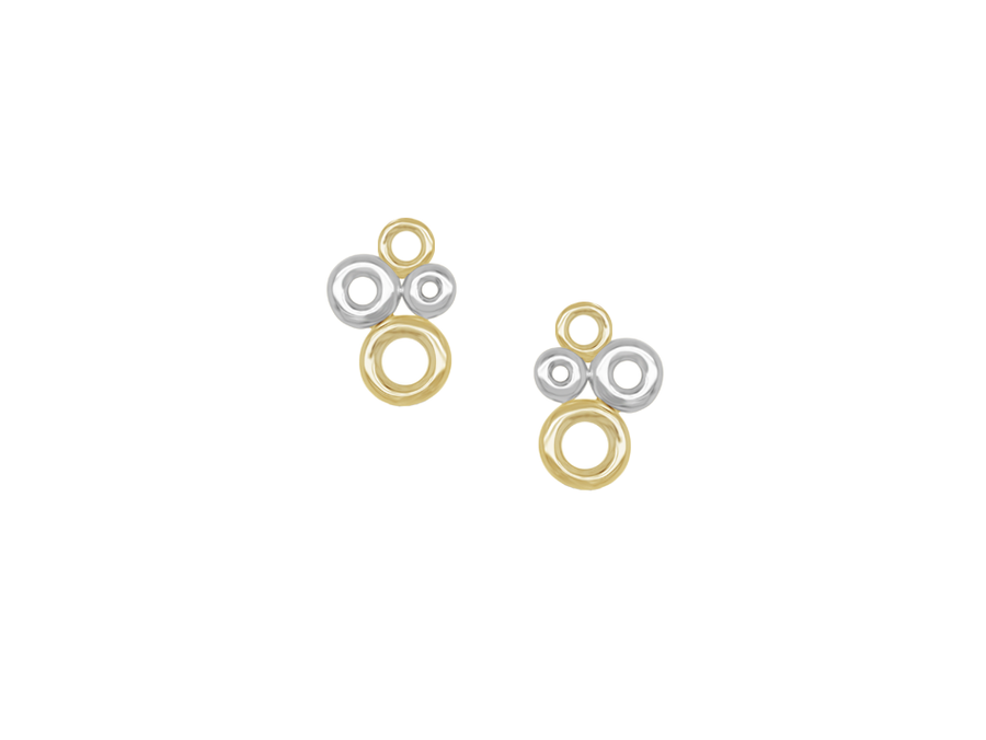 9ct White & Yellow Gold Open Circles Stud Earrings