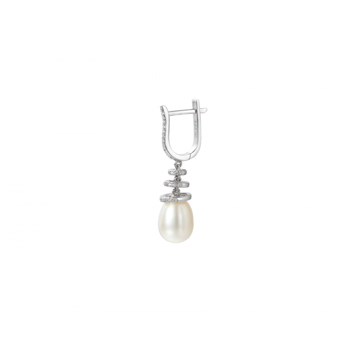 Amore Argento Sterling Silver Freshwater Pearl and CZ Drop Earrings