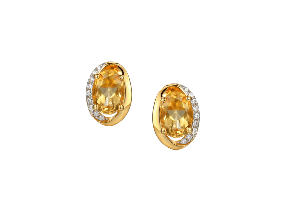 Amore Argento Gold Plated Citrine and CZ Stud Earrings