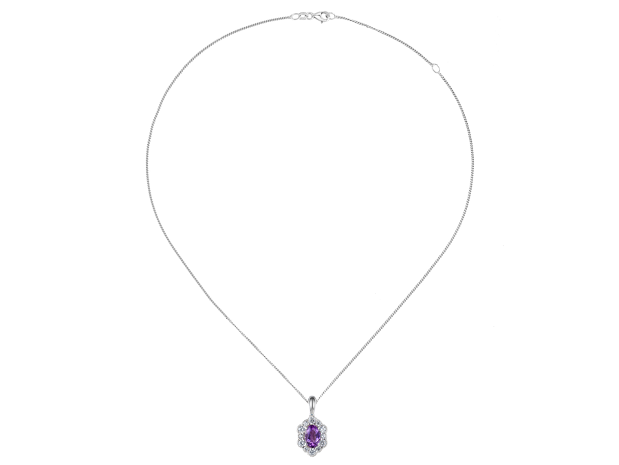 Amore Argento Sterling Silver Amethyst & CZ Cluster Necklace