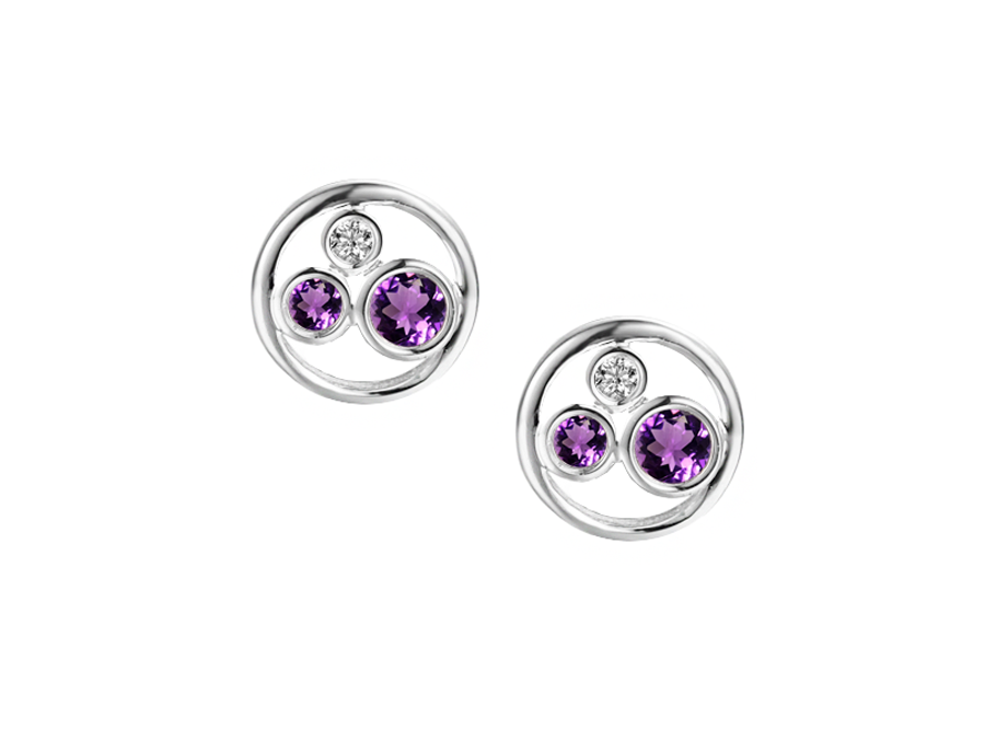 Amore Argento Sterling Silver Amethyst and CZ Bubble Earrings