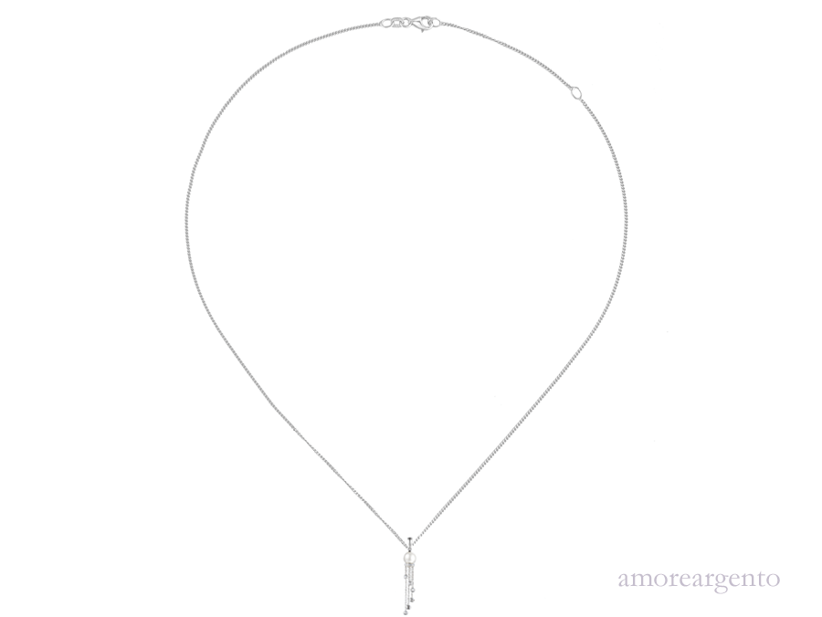 Amore Argento Sterling Silver Tassel Pearl Necklace