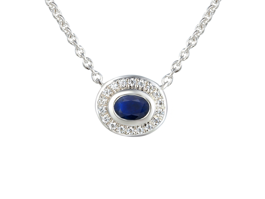 Amore Argento Sterling Silver Oval Sapphire & CZ Cluster Necklace