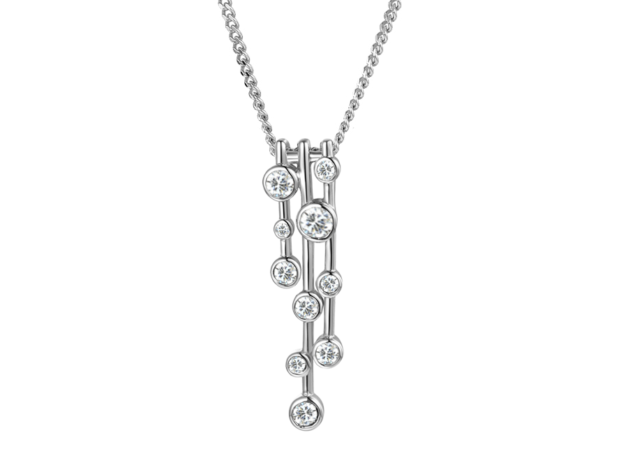 Amore Agento Sterling Silver CZ 3 Bar Drop Necklace