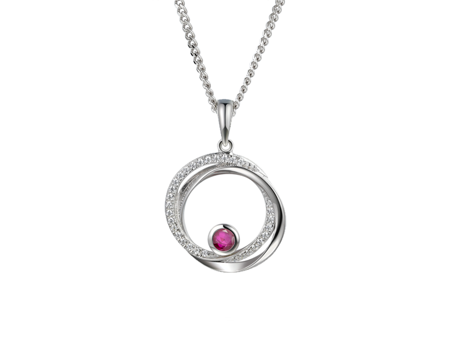 Amore Argento Sterling Silver Ruby and CZ Circle Necklace