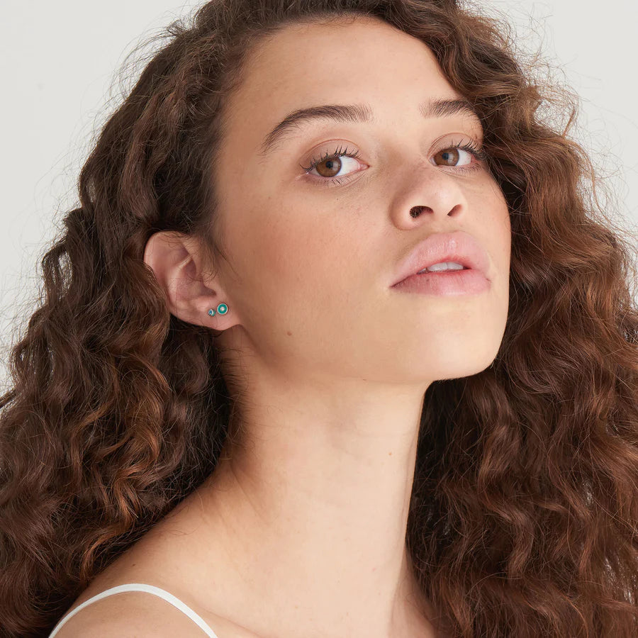 Ania Haie Teal Enamel & CZ Disc Silver Stud Earrings