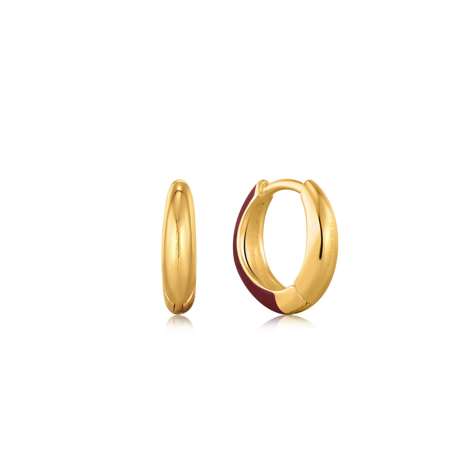 Berry Enamel Gold Sleek Huggie Hoop Reversible Earrings