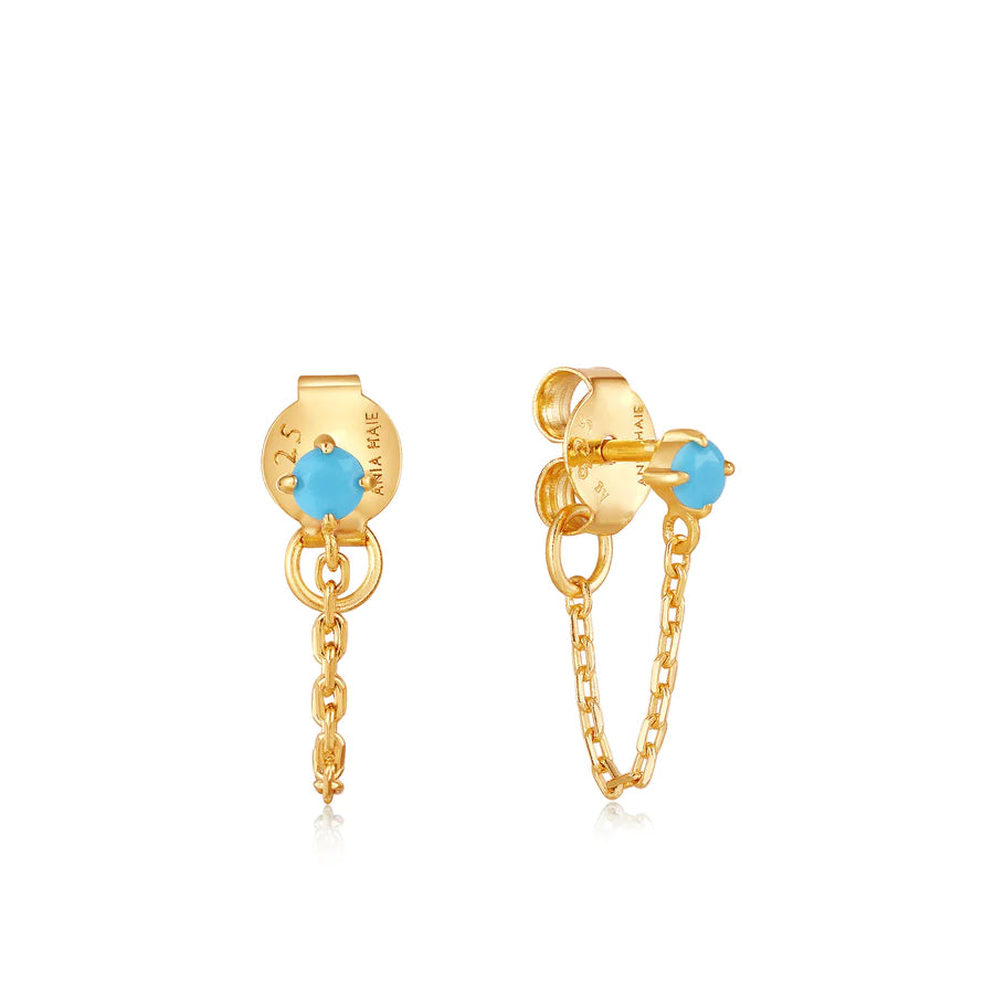 Ania Haie Gold Turquoise Chain Drop Stud Earrings