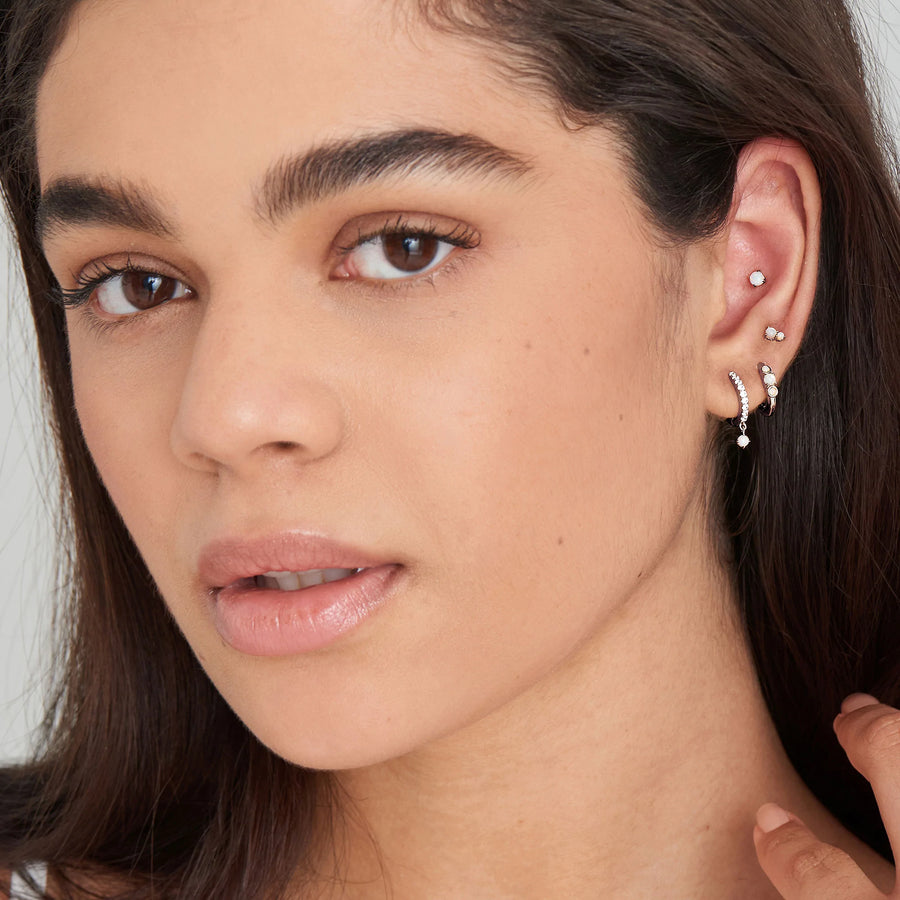 Ania haie Sterling Silver Opal & CZ Huggie Hoop Earrings