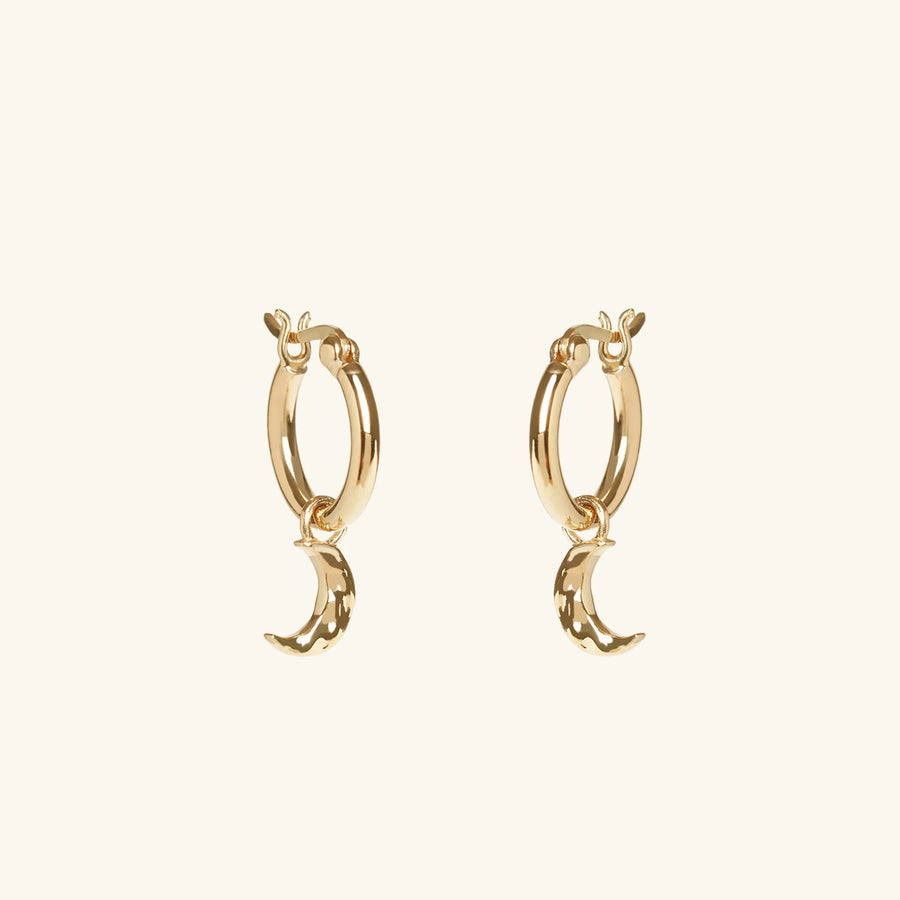 MURU Sterling Silver Gold Plated Hoop & Moon Drop Earrings - Female Empowerment