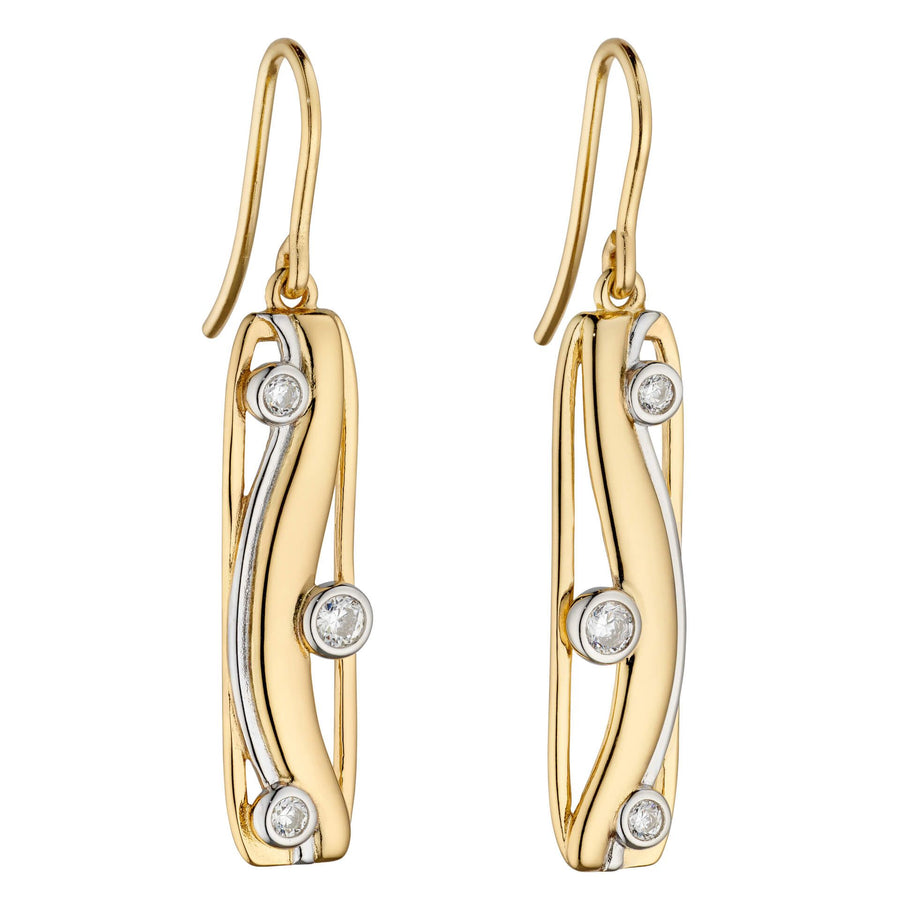 Fiorelli Gold Plated Sterling Silver CZ Rectangular Drop Earrings