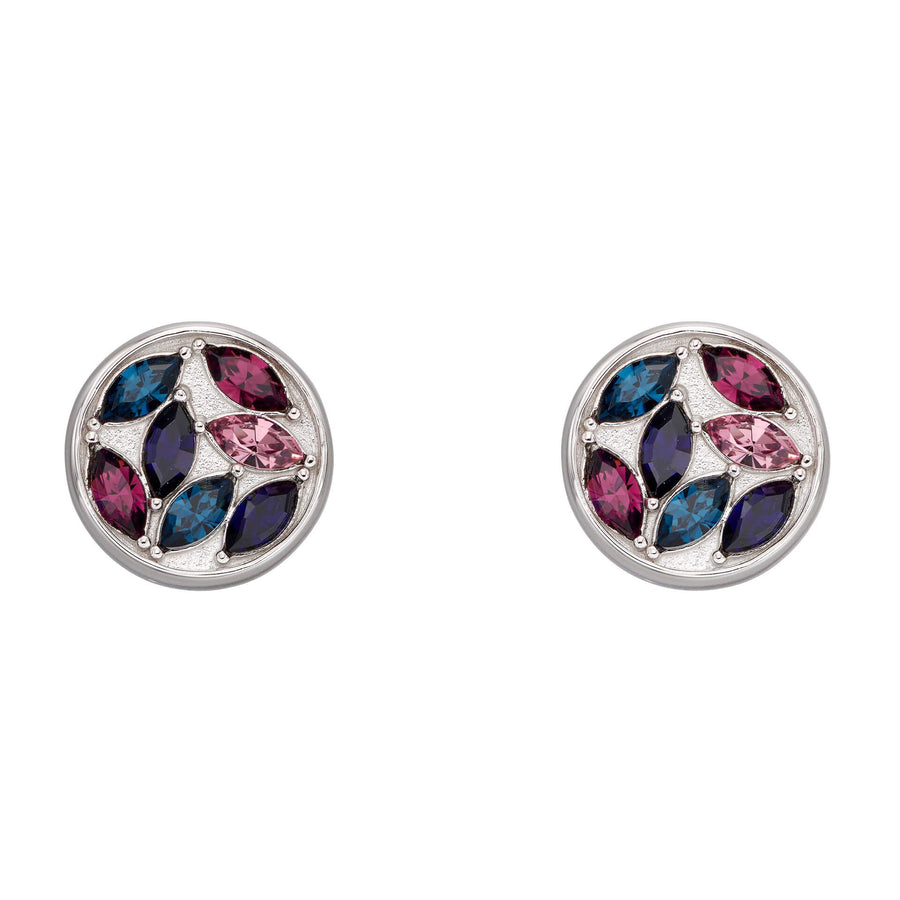 Fiorelli Sterling Silver Mosaic Crystal Round Stud Earrings