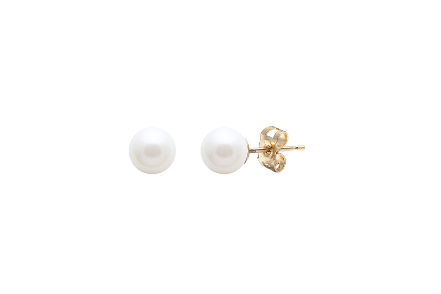 9ct Yellow Gold White Freshwater Pearl Stud Earrings