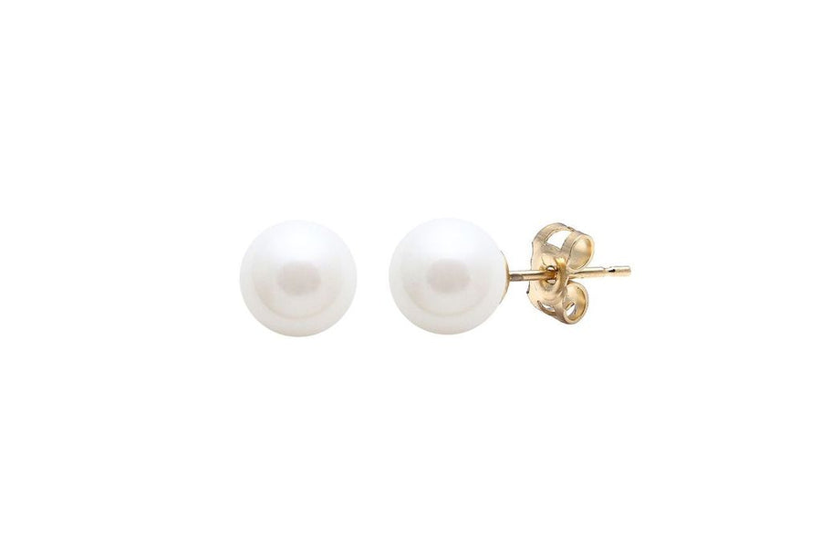 9ct Yellow Gold White Freshwater Pearl Stud Earrings