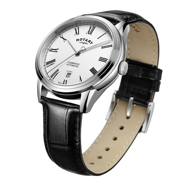 Rotary Gents Automatic Stainless Steel 'Cambridge' Watch on Black Strap