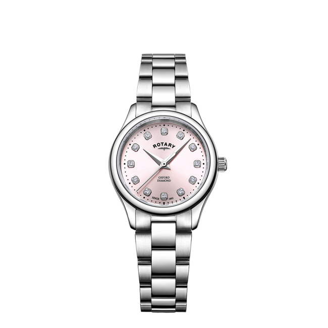 Rotary Ladies Stainless Steel Pink Dial & Diamond Watch